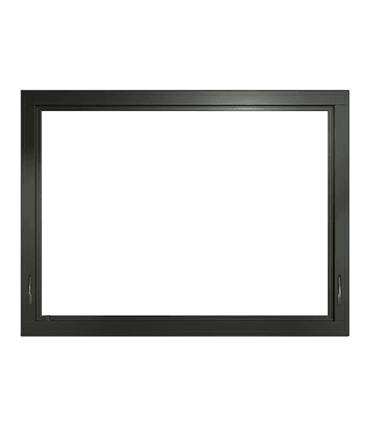 black awning window with black hardware makes for a sleek look