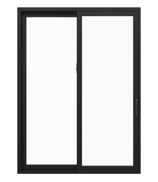 standard black fiberglass Pella Impervia sliding patio door with black hardware