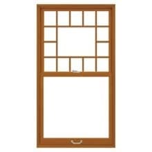 Victorian Brown wood double-hung window with multi-pane (divided-light) upper sash and single-pane lower sash, interior view