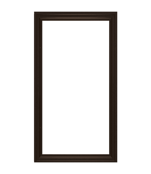 Vertical dark brown wooden picture frame mockup with rectangular opening on white background
