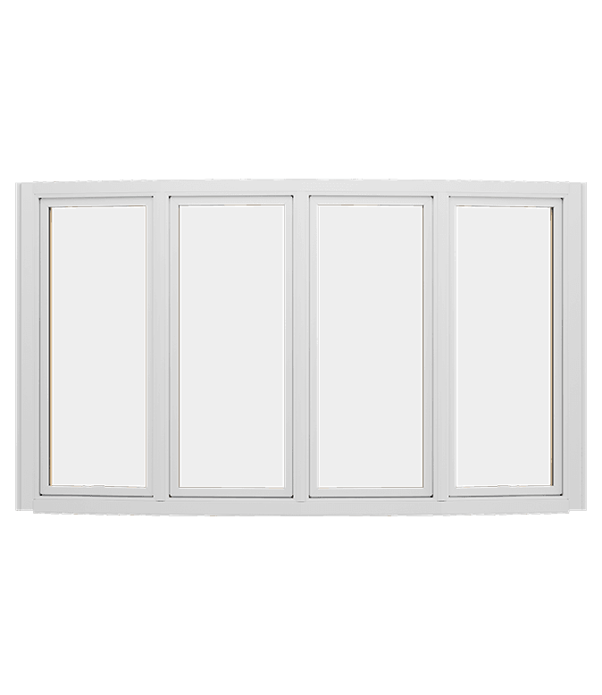 Wood four-panel bow window configuration in white.