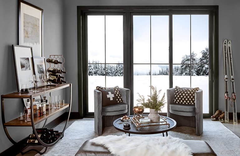 winter scene pella impervia 3-panel sliding patio door