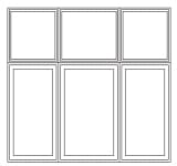Clad frame over 3-wide uneven combination for casement window 3 transom over 3 casements