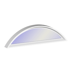Chord Half-round arched transom window with white frame and blue-tinted glass